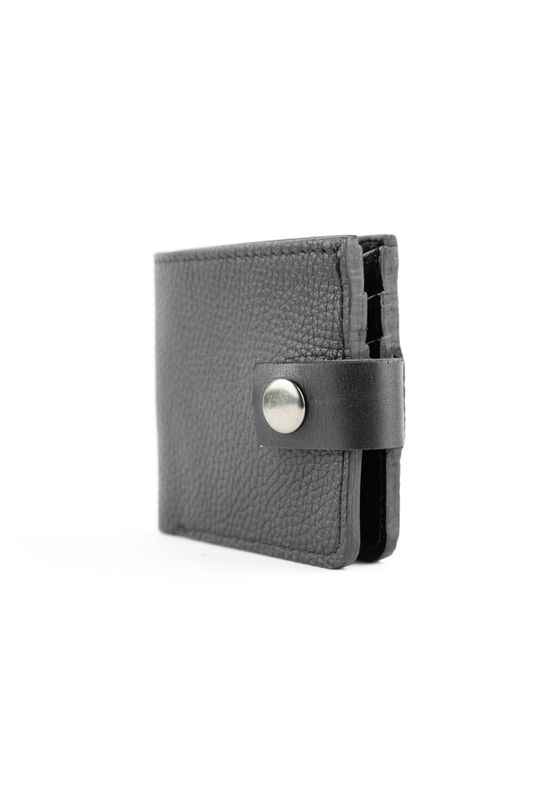 Кожаный бумажник кошелек бифолд на кнопке Classic V черный