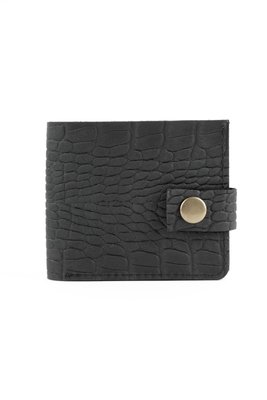 Кожаный бумажник кошелек бифолд на кнопке Classic черный под крокодила