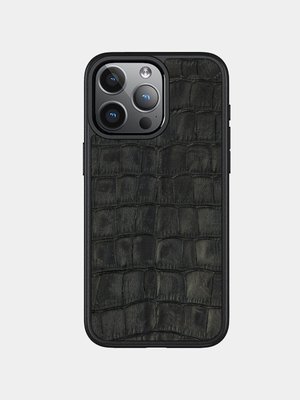 Чохол для iPhone зі шкіри під крокодила Cayman чорний
