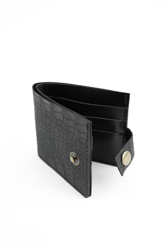 Шкіряний гаманець гаманець біфолд на кнопці Classic чорний під крокодила