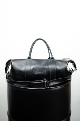 Дорожная кожаная сумка чёрная. Спортивная сумка из натуральной кожи. Саквояж для ручной клади. Power