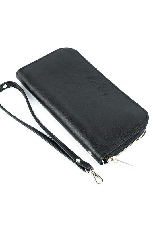 Кожаный портмоне кошелек зиппер на молнии Teo черный