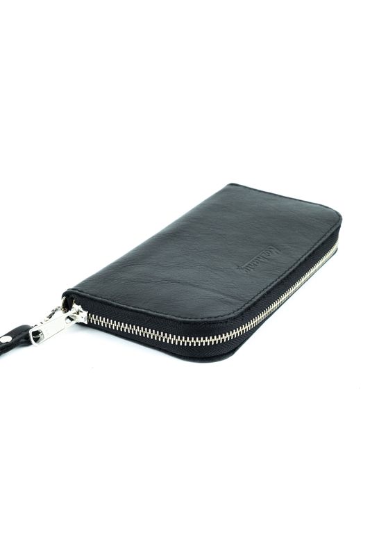 Кожаный портмоне кошелек зиппер на молнии Teo черный