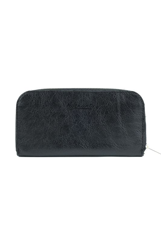 Шкіряний портмоне гаманець зиппер на блискавці Teo чорний