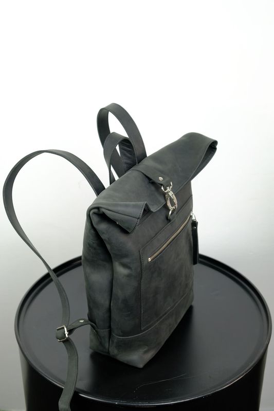 Шкіряний vintage рюкзак чорний. Міський великий рюкзак для ноутбука або речі з натуральної шкіри. Shabby