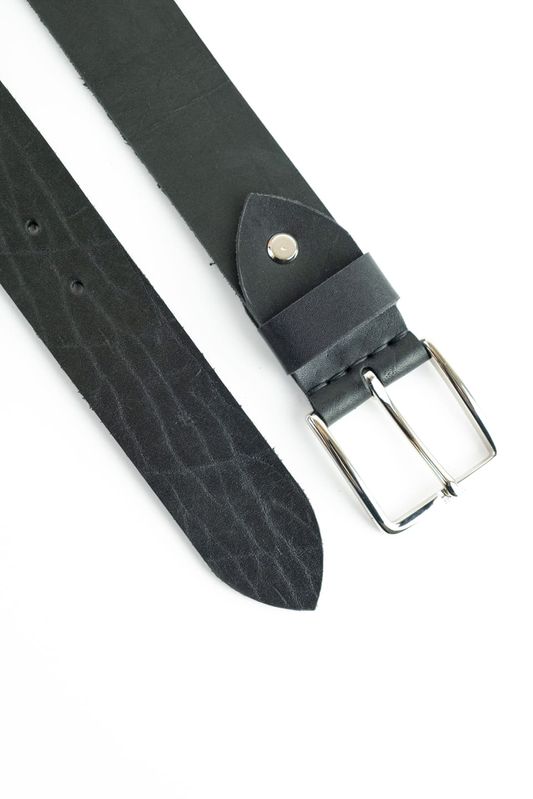 Мужской кожаный ремень черный с латунной серебристой пряжкой. Ширина 4см, длинна 120см (укорачивается)