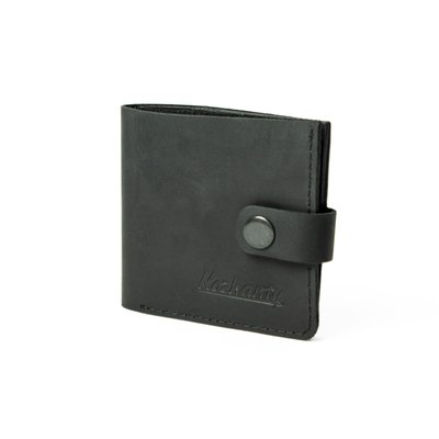 Шкіряний гаманець біфолд на кнопці Coin чорний вінтажний